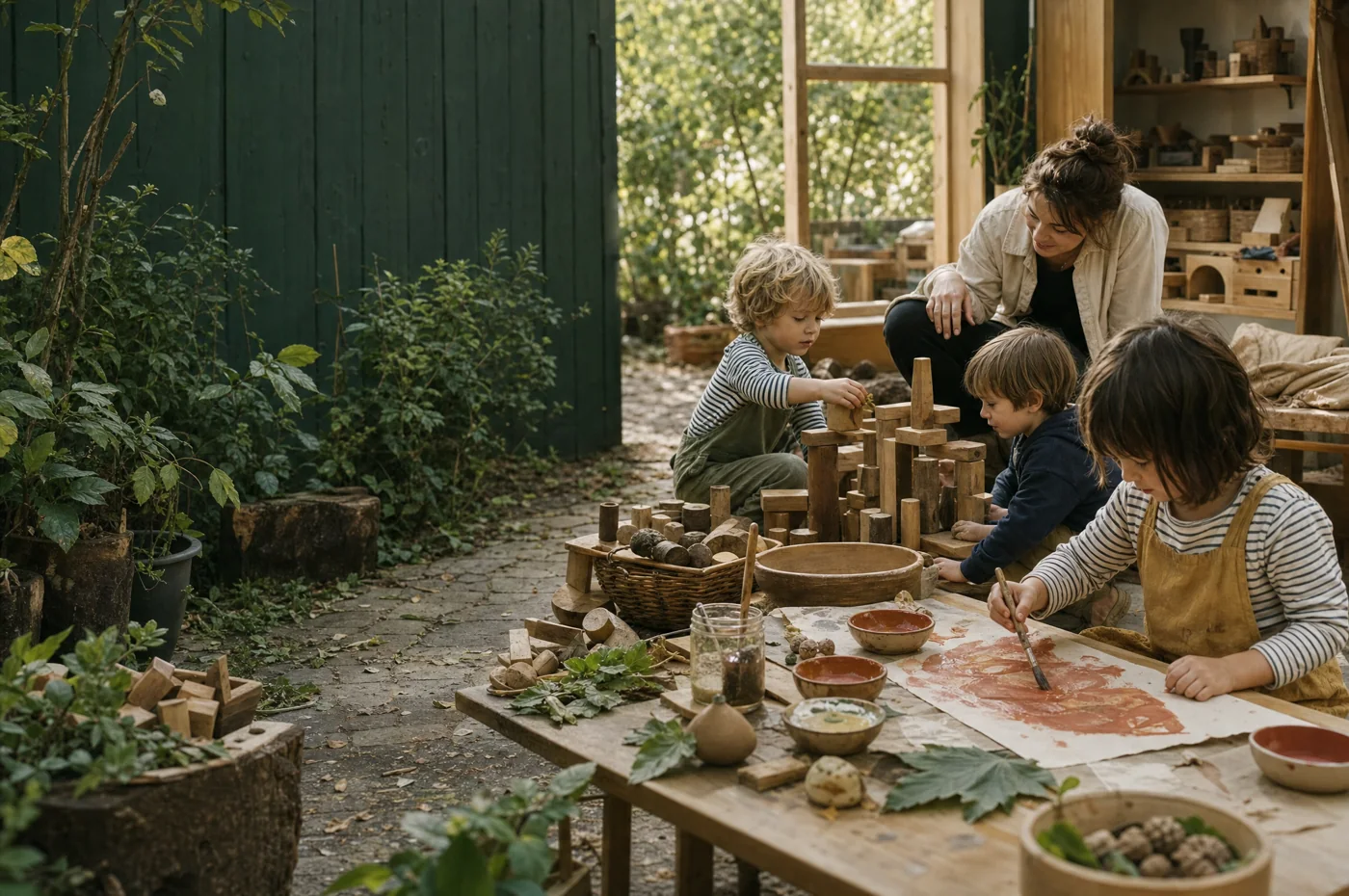 Illustratives KI-Motiv: Kinder malen und gestalten gemeinsam